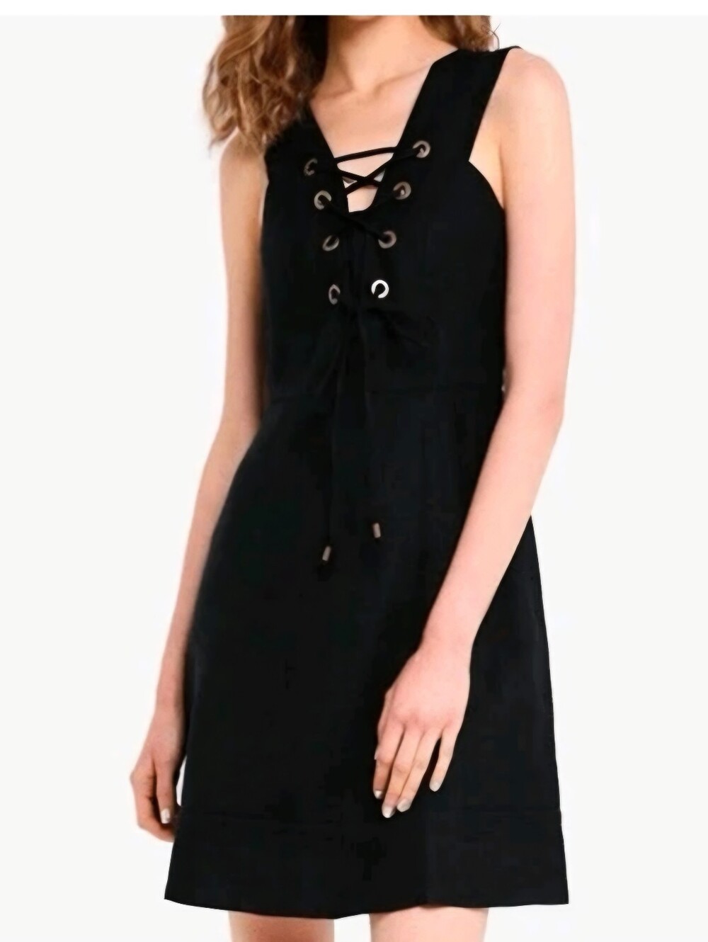 J. Crew Black Linen Lace-Up V-Neck Mini Dress 14